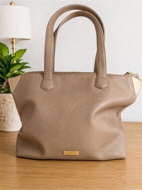 INC International Concepts Taupe Pebbled Faux Leather Zip Tote Shoulder Bag